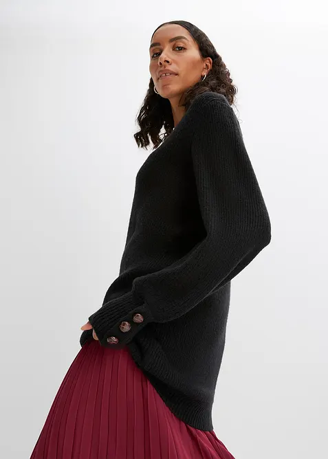 Dlouh&yacute; svetr s knofl&iacute;ky, bonprix