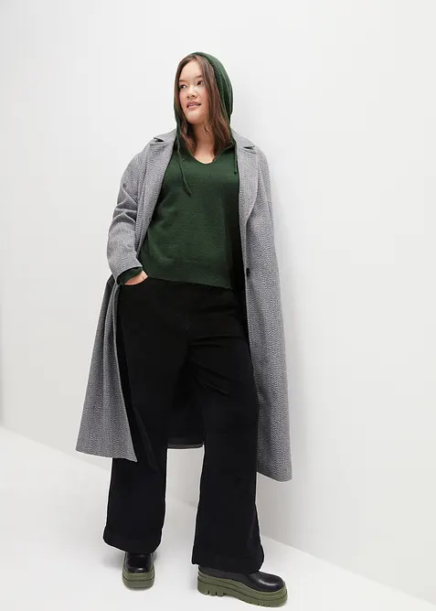 Pletený svetr s výstřihem do V a kapucí, bonprix