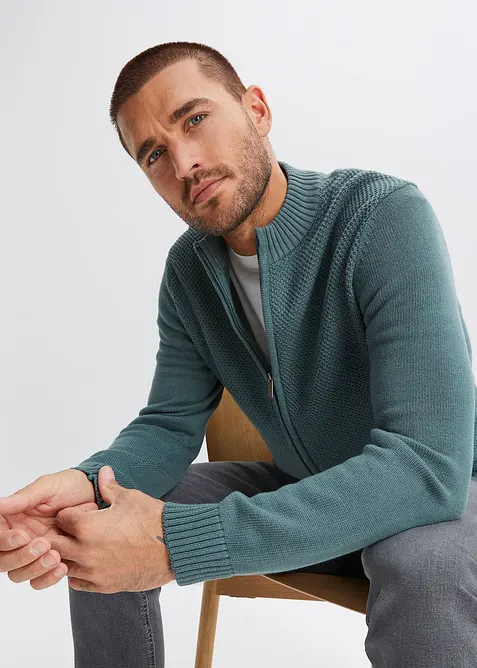 Rozepínací svetr z jemné pleteniny z čisté bavlny, bonprix