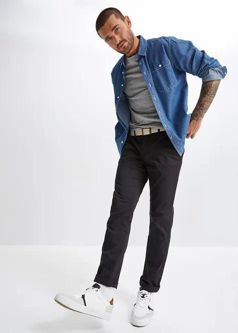 Chino kalhoty s pohodlným pasem a opaskem, Regular Fit, Straight, bonprix