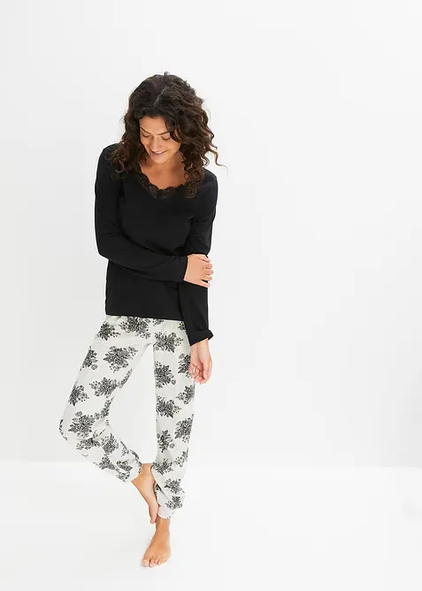 Pyžamo s krajkou a průhmatovými kapsami, s organickou bavlnou, bonprix