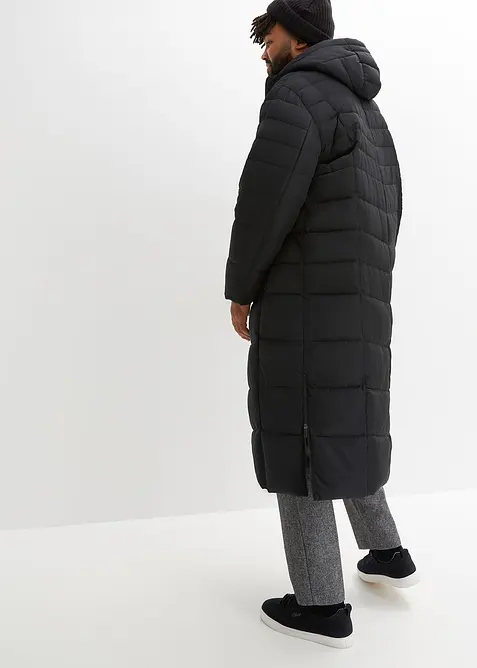 Dlouhý prošívaný kabát s kapucí, bonprix