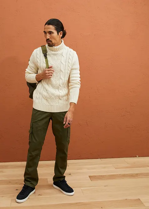 Svetr s rolákovým límcem a copánkovým vzorem, bonprix