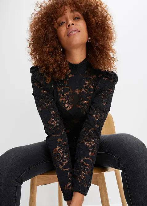 Přil&eacute;hav&eacute; krajkov&eacute; tričko s dlouh&yacute;m ruk&aacute;vem, bonprix