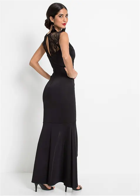 Maxi šaty z pevného materiálu scuba, s krajkou, bonprix