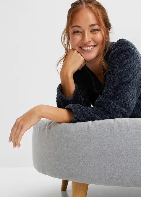 Flísová domácí souprava se strukturovaným vzorem a aplikací, bonprix