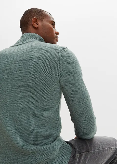 Svetr s límcem na zip a copánkovým vzorem, ze silnější pleteniny, bonprix