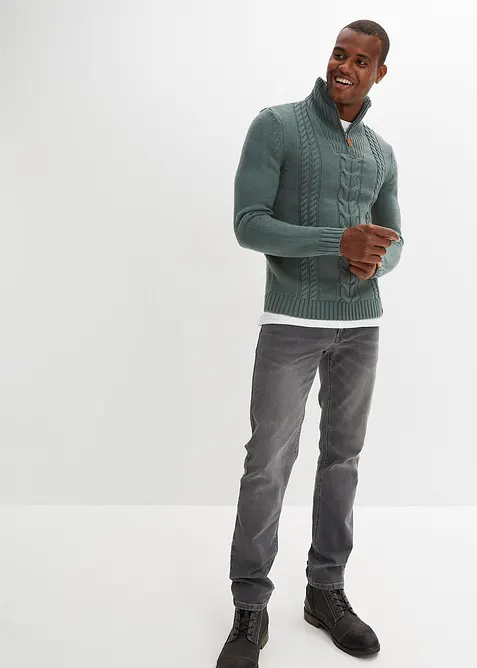 Svetr s límcem na zip a copánkovým vzorem, ze silnější pleteniny, bonprix