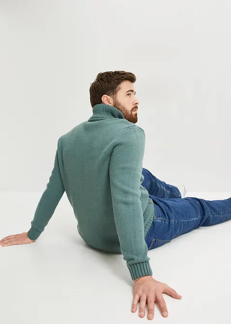 Svetr s límcem na zip a copánkovým vzorem, ze silnější pleteniny, bonprix