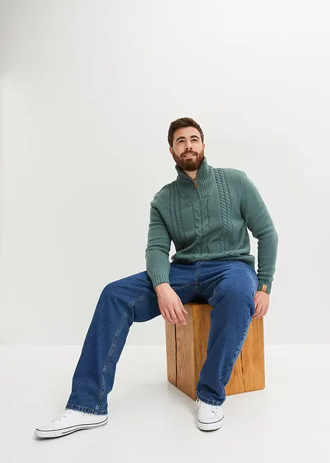 Svetr s límcem na zip a copánkovým vzorem, ze silnější pleteniny, bonprix