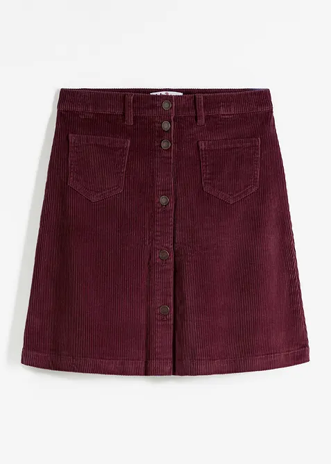 Strečov&aacute; man&scaron;estrov&aacute; sukně s knofl&iacute;kovou l&eacute;gou, bonprix