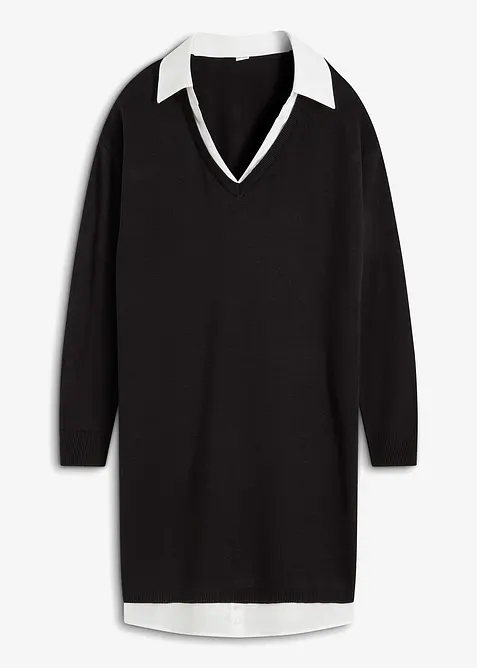 Pletené šaty s halenkovou vsadkou, bonprix