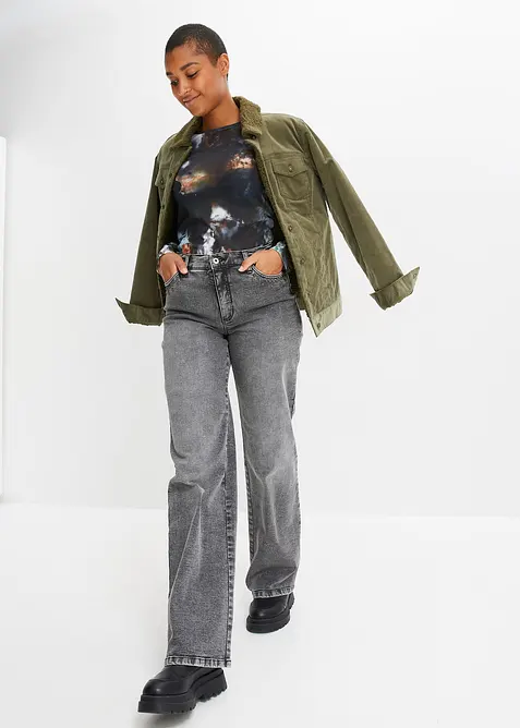 Džíny Wide Leg, High Waist, s nýtky, bonprix