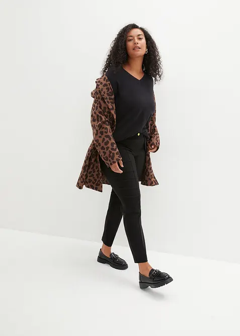 Strečové kalhoty bez zapínání, s ozdobnými knoflíky, bonprix