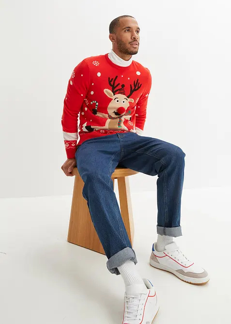 Svetr z jemné pleteniny s vánočním motivem, bonprix