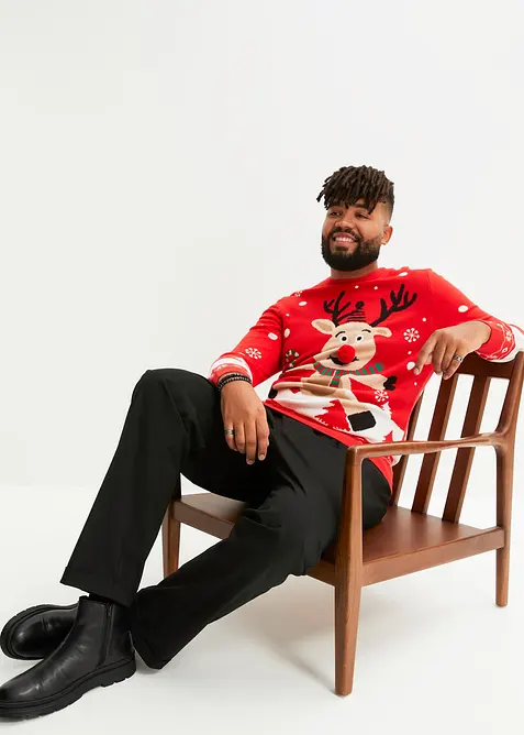 Svetr z jemné pleteniny s vánočním motivem, bonprix