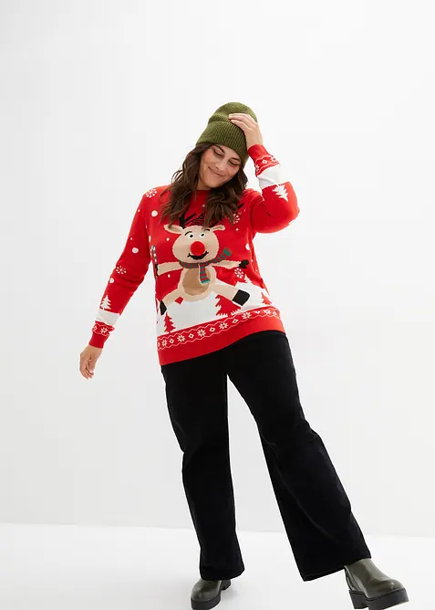 Svetr z jemn&eacute; pleteniny, s kulat&yacute;m v&yacute;střihem, bonprix