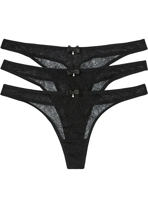 Tanga z luxusní krajky (3 ks v balení), bonprix