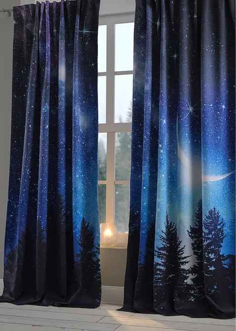 Zatemňovací závěs s motivem noční oblohy (2 ks), bonprix