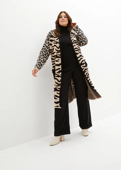 Pletený kabát s flitry a kapucí, bonprix