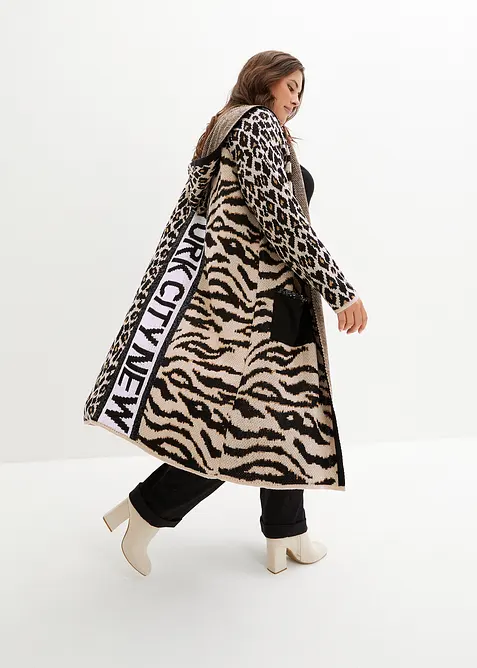 Pletený kabát s flitry a kapucí, bonprix