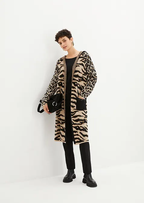 Pletený kabát s flitry a kapucí, bonprix