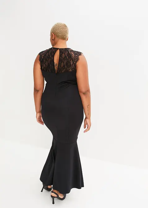 Maxi šaty z pevného materiálu scuba, s krajkou, bonprix