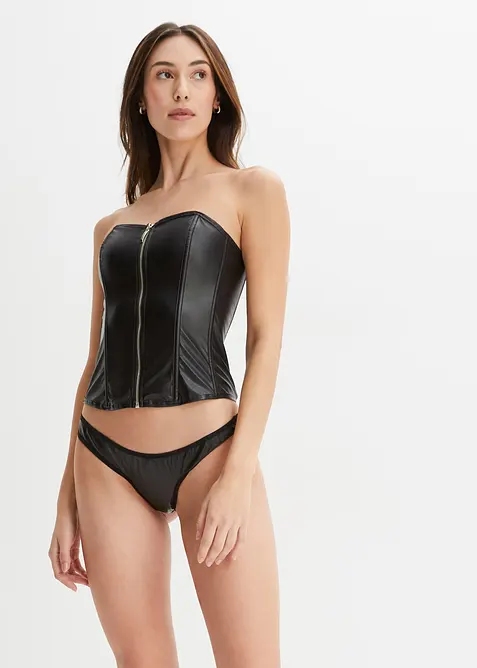 Korzet + tanga z umělé kůže (2dílná souprava), bonprix