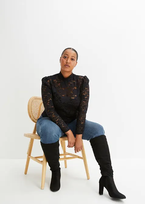 Přil&eacute;hav&eacute; krajkov&eacute; tričko s dlouh&yacute;m ruk&aacute;vem, bonprix