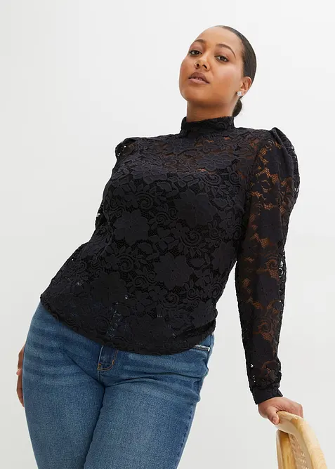 Přil&eacute;hav&eacute; krajkov&eacute; tričko s dlouh&yacute;m ruk&aacute;vem, bonprix