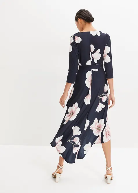 Žerzejové šaty s vázačkou a prodlouženým zadním dílem, bonprix