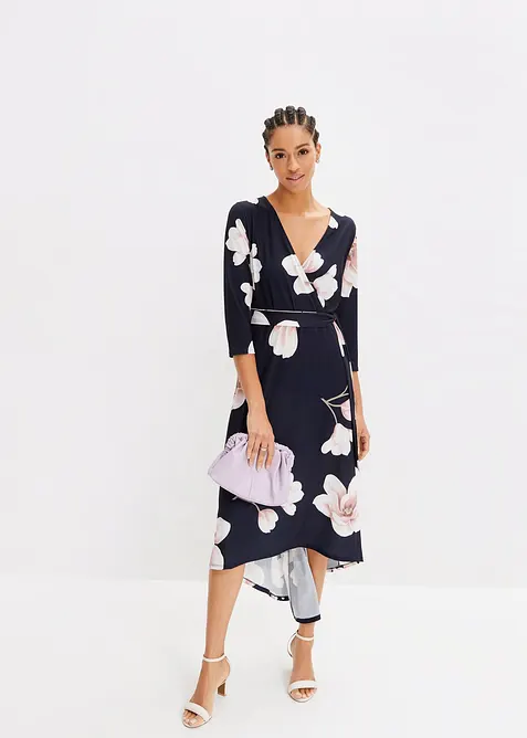 Žerzejové šaty s vázačkou a prodlouženým zadním dílem, bonprix