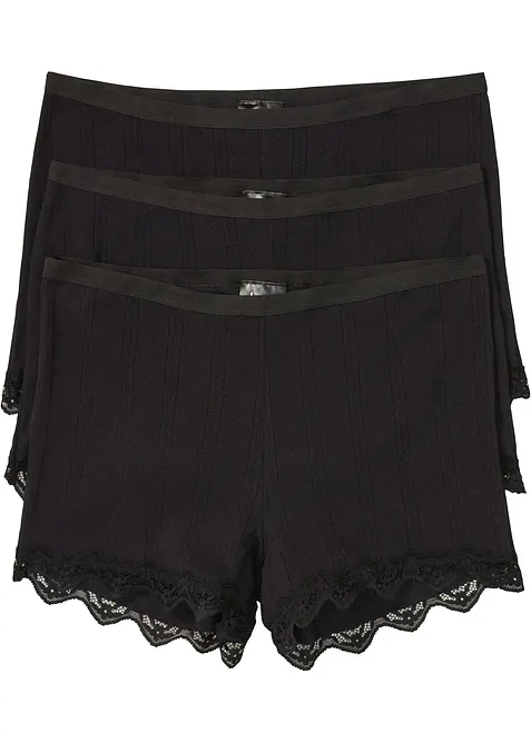 Dámské boxerky z lehké bavlny s krajkou (3 ks v balení), bonprix