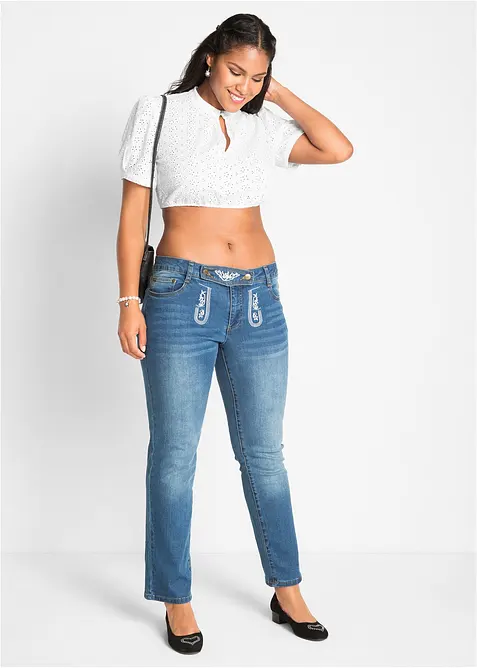 Krojová halenka s dírkovanou krajkou, bonprix