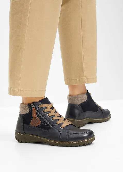 Šněrovací kožené kotníkové boty v pohodlné šířce, bonprix