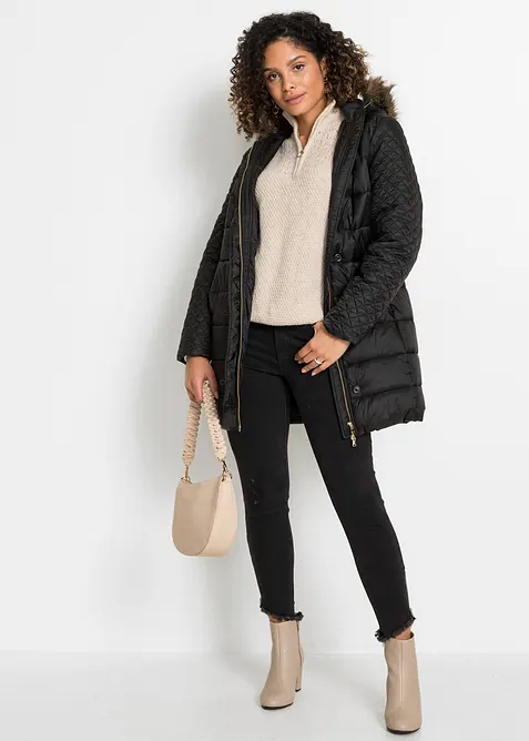 Svetr s l&iacute;mečkem na zip a ažurov&yacute;m vzorem, bonprix