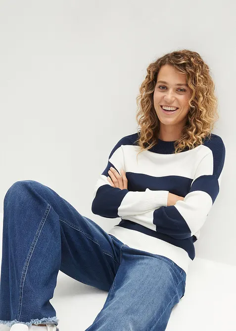 Svetr z jemn&eacute; pleteniny se &scaron;irok&yacute;mi pruhy, bonprix