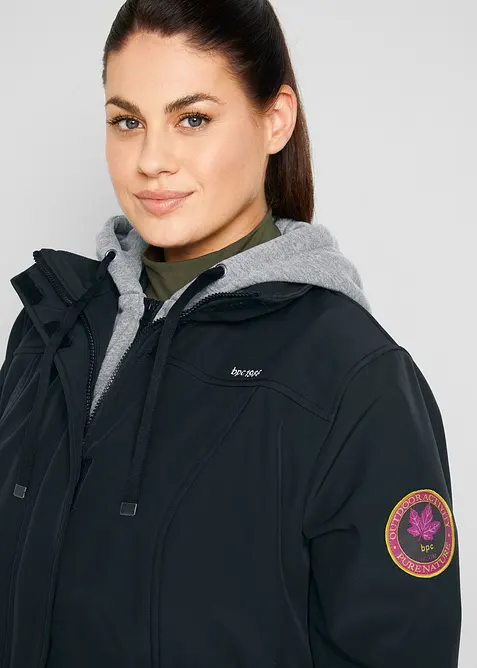 Dlouh&aacute; softshellov&aacute; bunda, vodoodpudiv&aacute;, vzhled 2v1, bonprix