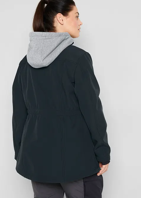 Dlouh&aacute; softshellov&aacute; bunda, vodoodpudiv&aacute;, vzhled 2v1, bonprix