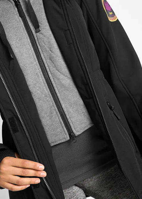 Dlouh&aacute; softshellov&aacute; bunda, vodoodpudiv&aacute;, vzhled 2v1, bonprix