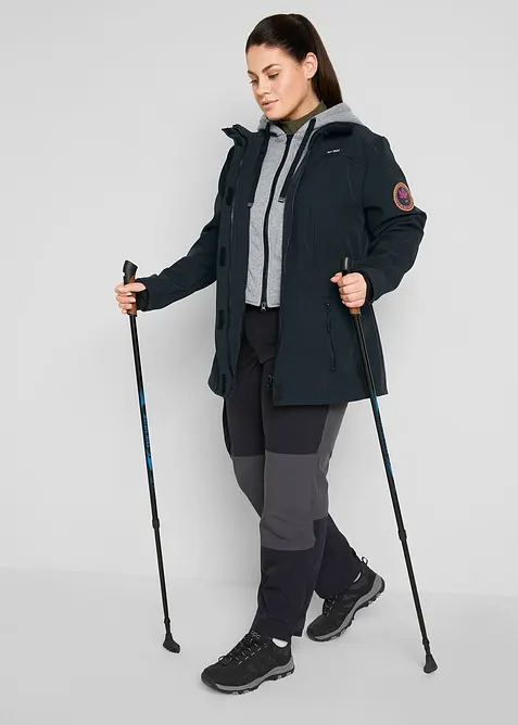 Dlouh&aacute; softshellov&aacute; bunda, vodoodpudiv&aacute;, vzhled 2v1, bonprix