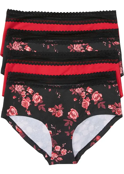 Maxikalhotky (4 ks v balení) s krajkou a organickou bavlnou, bonprix