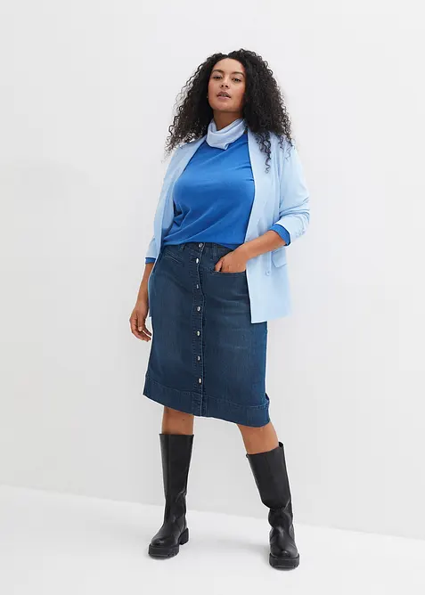 Dž&iacute;nov&aacute; sukně s ozdobn&yacute;mi knofl&iacute;ky, bonprix