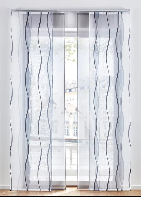 Japonská stěna jednobarevná a s potiskem vln (2dílná souprava), bonprix