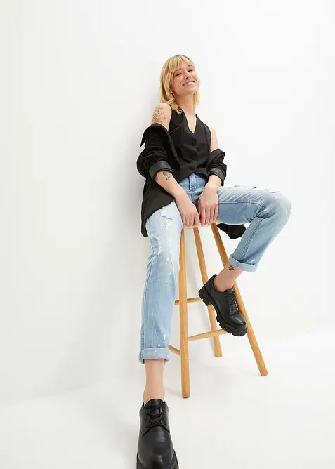 Džíny s potiskem, Straight, Mid Waist, bonprix