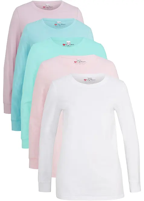 Dlouhé triko s kulatým výstřihem, dlouhý rukáv (5 ks v balení), bonprix