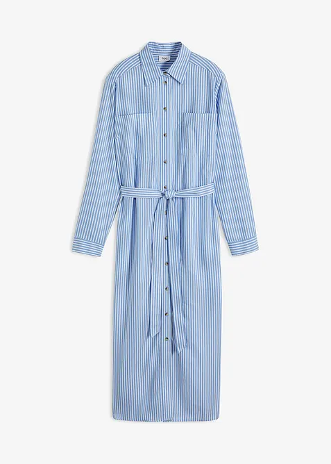 Proužkované halenkové šaty s vázačkou, bonprix