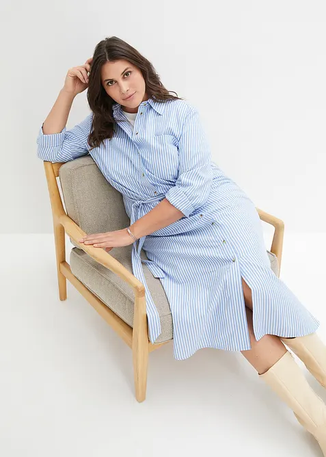 Proužkované halenkové šaty s vázačkou, bonprix