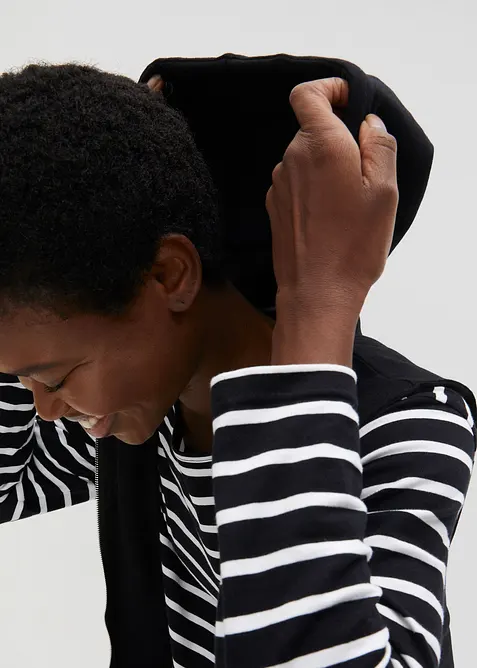 Dlouh&aacute; mikinov&aacute; vesta s kapuc&iacute;, z bavlněn&eacute; směsi, bonprix