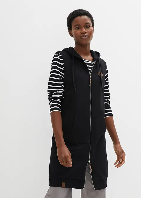 Dlouh&aacute; mikinov&aacute; vesta s kapuc&iacute;, z bavlněn&eacute; směsi, bonprix